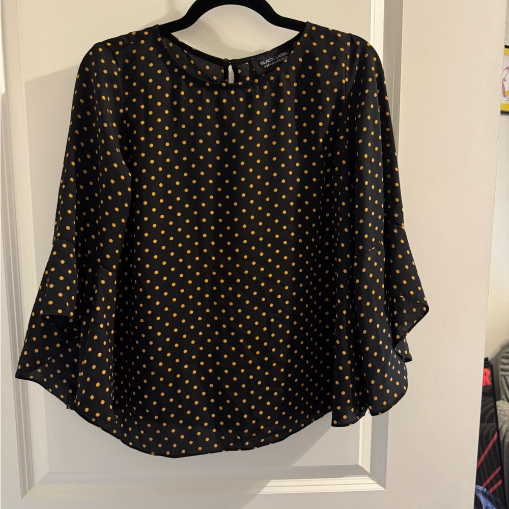 Black Label Black Blouse with Gold Dots